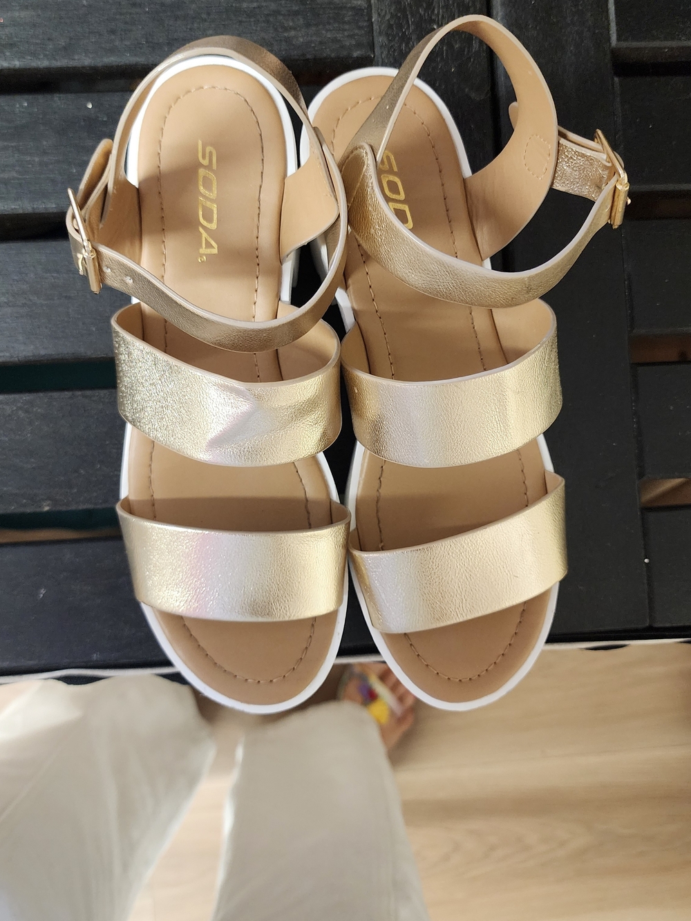 SODA Metallic Gold Strappy Platform Sandals - Picture 1 of 4